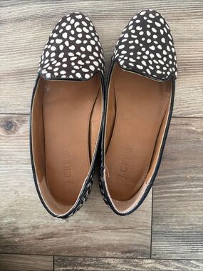J. Crew Black and White Dalmatian-Print Leather Loafers
